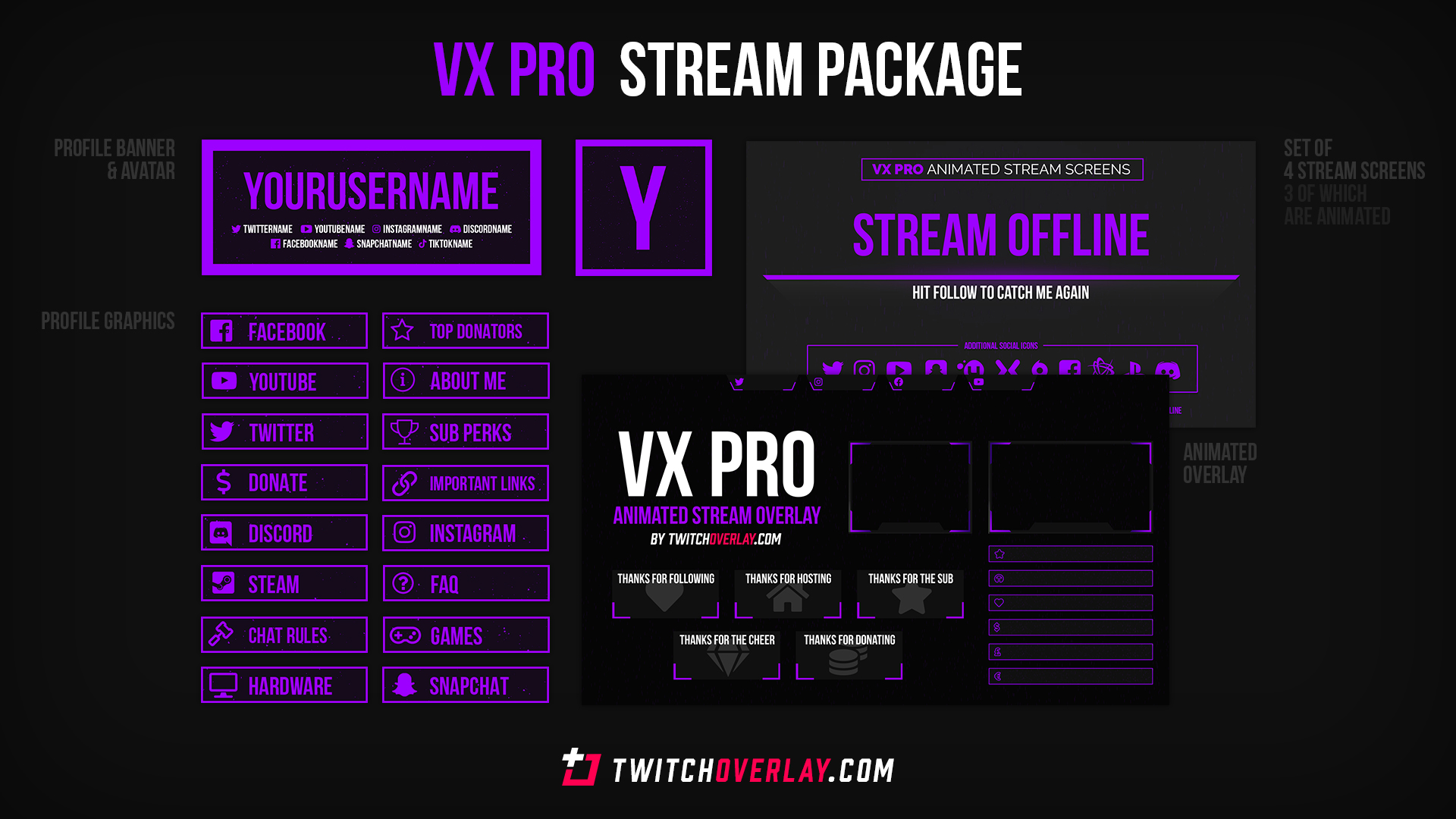 VX Pro - Animated Purple Stream Package for Twitch & OBS